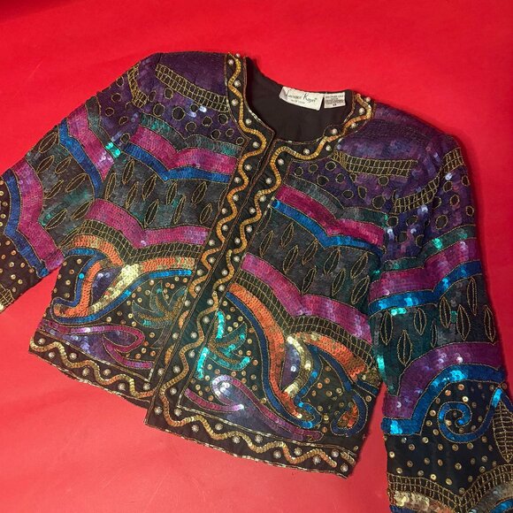 Vintage Laurence Kazar Silk Sequin Blazer – 1980s Art Deco Party Jacket - Picture 7 of 12